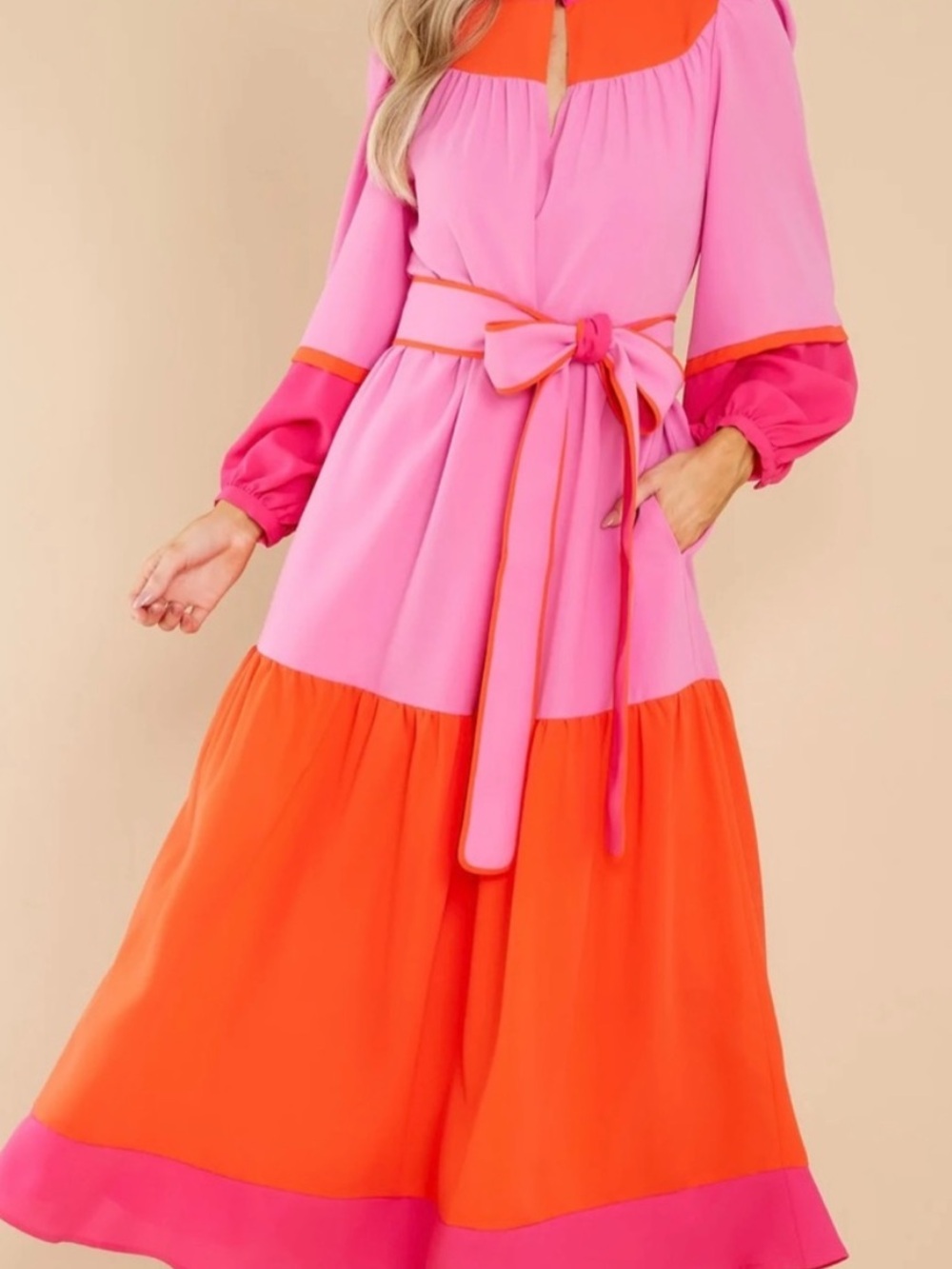NWT Vintage Colorblock Tiered Belted Dress